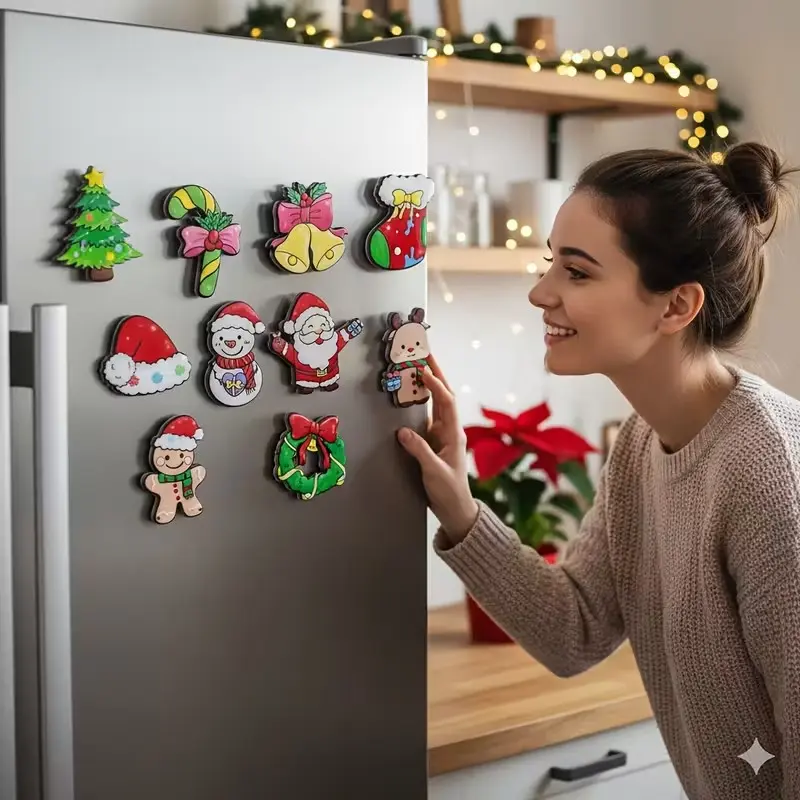 10 Christmas Refrigerator Magnets Set, Fridge Magnet, Cute Holiday Design, Kitchen Office Festive Decor, Christmas Party Supplies, Ideal Christmas Gift