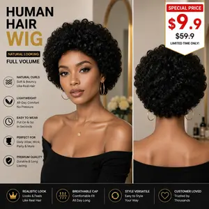 【Only $9.9】Kinky Curly Half Wig Easy Wear Go Glueless Human Hair Wig Invisible Hairline No Lace Seamless Flip Over Wig Beginner Friendly 10 Seconds Install Daily & Vacation Style
