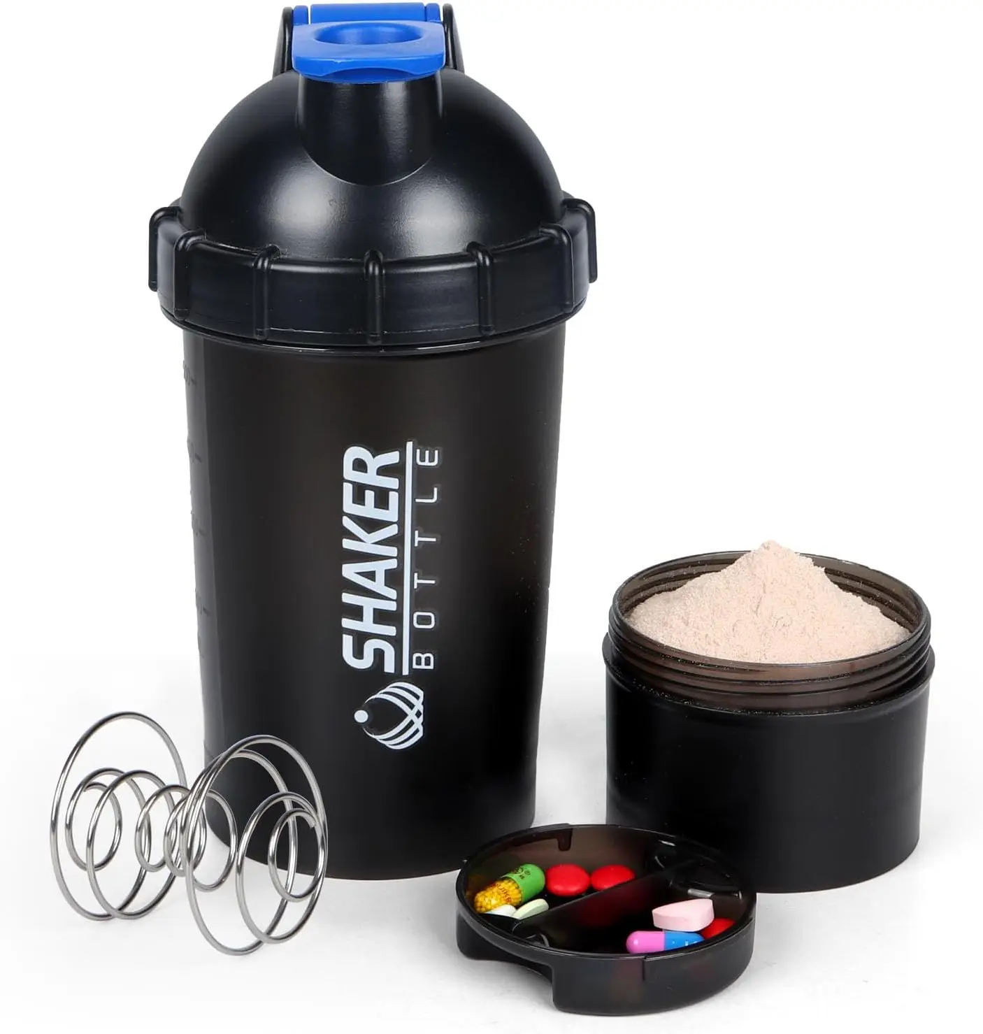 Shaker Bottle 18OZ Protein Shaker Bottles with  Storage &  Case 500ML GYM Shaker Cup for Protein Mixes with Blending Ball Leak Proof Mixer Bottle for Pre Workout,(blue)