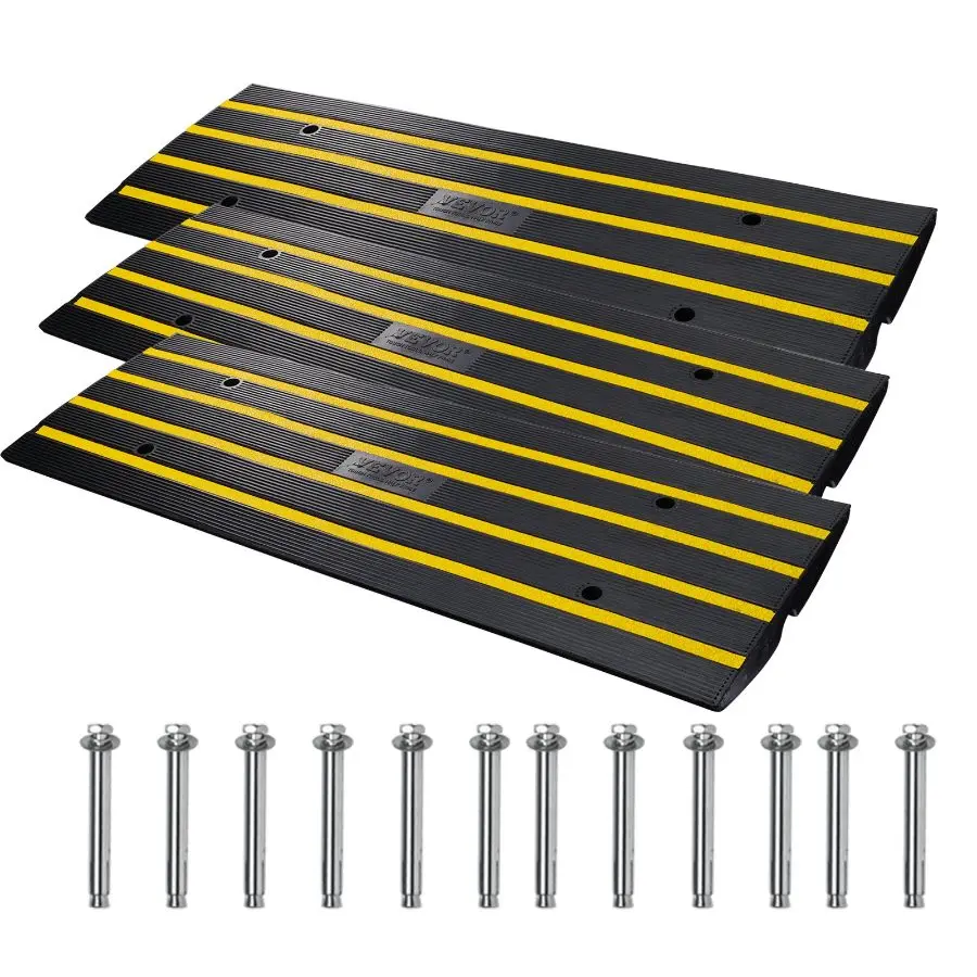 【DealsForYouDays】【DealsForYouDays】 VEVOR Curb Ramp, 3 Pack Rubber Driveway Ramps, Heavy Duty 33069 lbs Weight Capacity Threshold Ramp, 2.6-inch High Curbside Bridge Ramps for Loading Dock Garage Sidewalk, Expandable Full Ramp Setdealsforyoudays