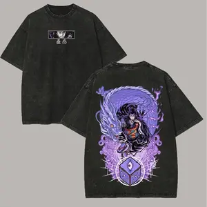 Dark Aesthetic Jujutsu Kaisen Kenjaku Graphic T-Shirt, Vintage Washed Distressed Oversized Anime Tee, Trendy Japanese Manga Streetwear For Men, Cursed Dragon Art Top