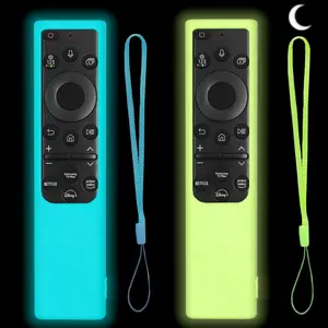 2 Pack  Remote Cover for   TV Remote 2019-2026, Glow in The Dark Protective Case for Solar Cell Remote BN59-01357 BN59-01385 BN59-01265A, Anti-Slip (Blue & Green)