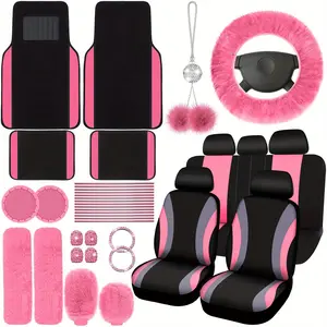 47 Car Seat Cover Full Set Car Seat Covers For Car Front Rear Seat Cover Fluffy SteeringWheel Cover Seat Belt Automotive Floor Mats Car Air Conditioner Decoration Strip CarAccessories Women