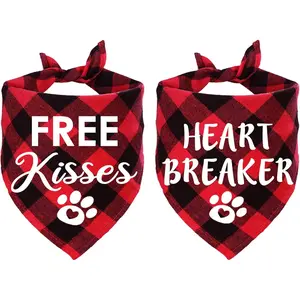 2 Pack Valentine's Day Dog Bandanas - Large, Free Kisses & Heart Breaker