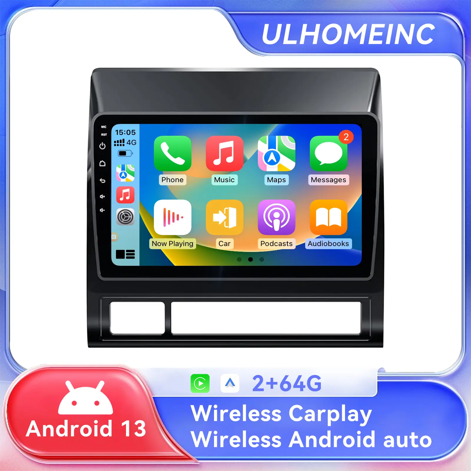 9-inch Android 13 Car Media Player for Toyota Tacoma 2005-2015, Car Stereo with Wireless CarPlay, Android Auto, GPS, FM, DSP, WiFi, Bluetooth, AHD Backup Camera, SWC, 2GB+64GB Storage & Advanced Audio Features, Gps Navigation, Advanced Features, Wireless