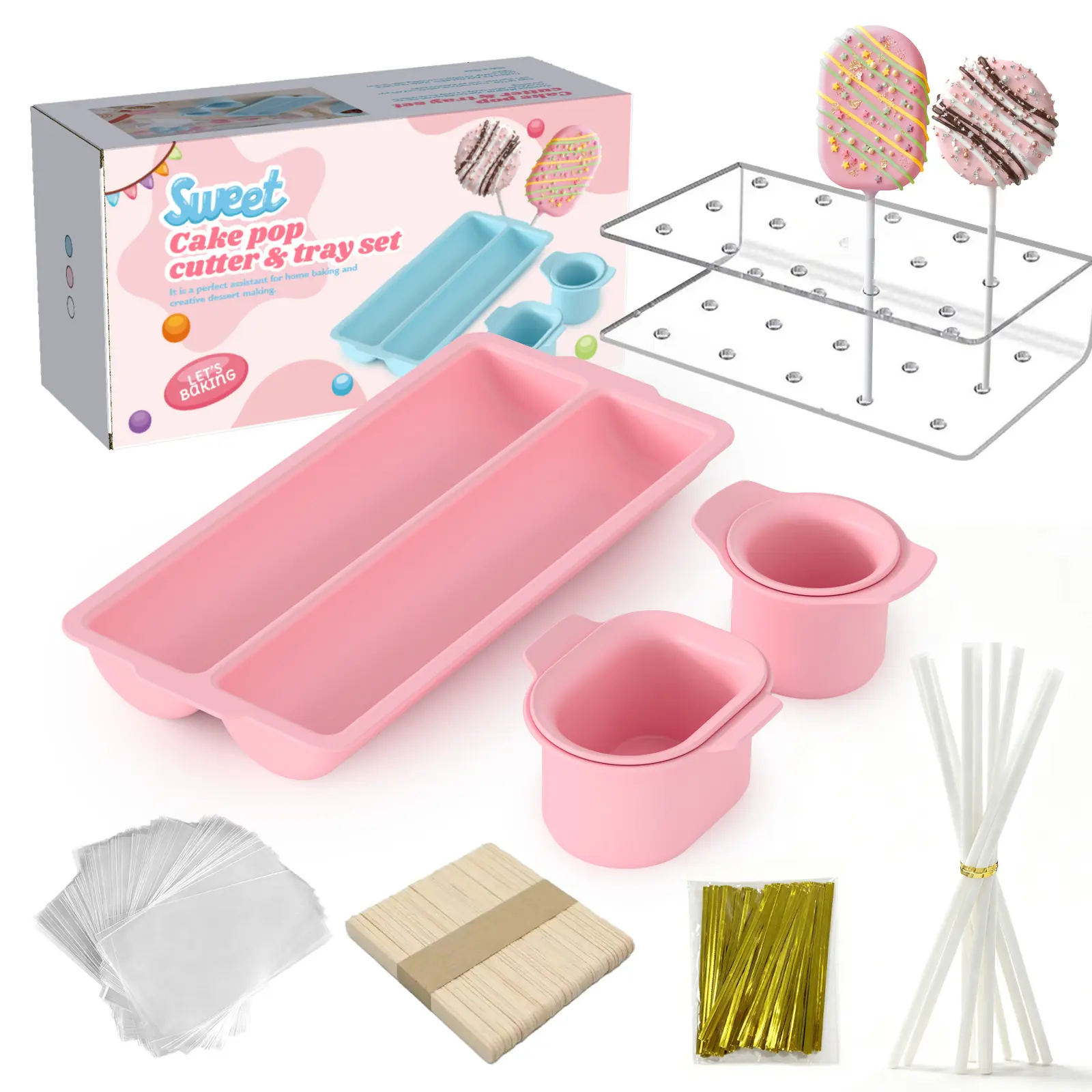 Cake Pop Cutter, Cake Pop Mold Set, Cake Pop Sticks, Cake Pop Wrappers with Ties, Bakery Molds, Baking Supplies & Tools for Easter and Mother's Day,Ideal Baking Molds for Home, Weddings, and Parties.