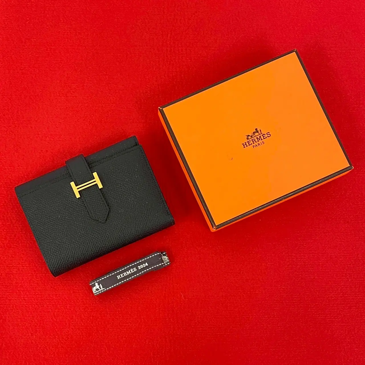 Pre-owned HERMÈS Calfskin Small Leather Goods Béarn Compact Epsom Trifold Wallet
