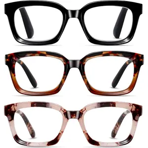 Glasses for Women, Blue Light Blocking stylish high end Oversized Square Computer Readers Spring Hinge(Black+Brown+LightPink,+1.5)
