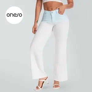 Magic ONESO Baggy Jeans Stretchy Mid-Low Waist Wide Leg Denim Pants Blue & White Ombre Relaxed BBL Regular Size Spring Summer Cusual Outfit