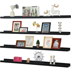 Long Floating Shelves for Wall  Inch,Real  Picture Ledge Shelf with Lip Set of 4,Photo Frame Storage Display for Living Room  Bedroom Bathroom Kitchen  Office Decor (Black)