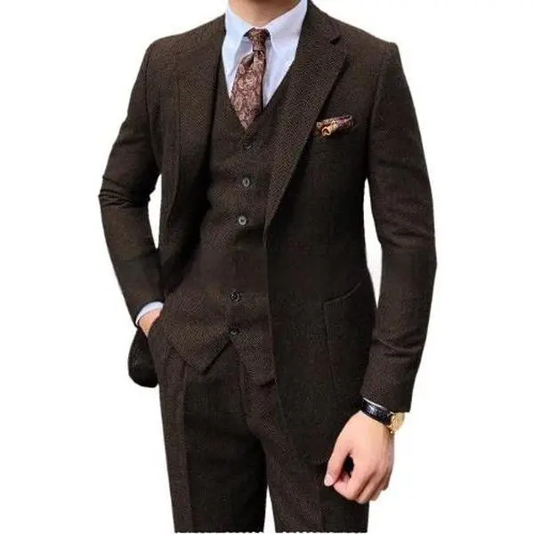 Slim Fit Herringbone Suit for Men, Single-Breasted Design in Premium Fabric for Proms & Evening Events