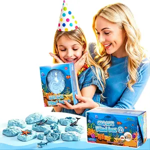 Sea Life Fossil Dig Kit for Kids 6+, 12Pcs Ocean Animal Excavation Surprise Set, STEM Archaeology Science Toy with Inflatable Globe & Reusable LCD Writing Tablets, Birthday Party Favor Gift for Boys Girls