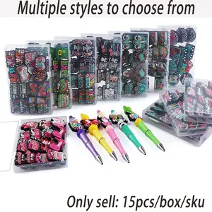 15 silicone focus beads, Bead Assortment, Beads Set, Beading Making, Diy jewelry making, suitable for Valentine's Day, Easter, animal bows, etc., suitable for DIY ballpoint pens, keychains, bags, pendants, etc.