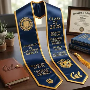 Custom University Graduation Stole, Personalized UC Berkeley Class of 2028 Sash, Multi Title Achievement Stole, Custom Scholar Gold