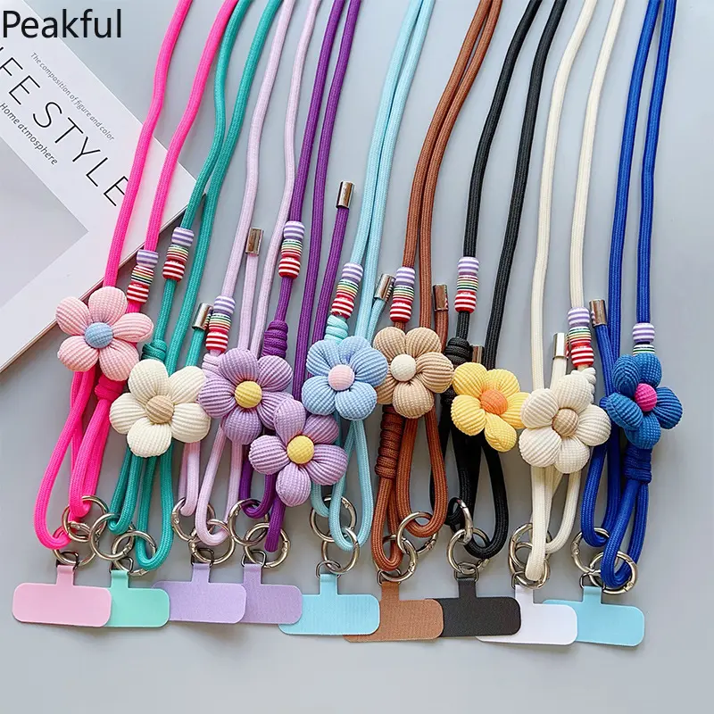 Flower long rope, crossbody can carry mobile phone lanyard, with beaded outdoor mountaineering strap, loudspeaker lanyard wholesale