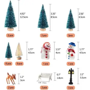 Mini Christmas Trees Bottle Brush Trees with Snowmen Reindeer, 31Pcs Christmas Village Sets Village Accessories Ornaments for Christmas Decorations Indoor Village Display Platforms Winter Decor Wooden Chair, gift