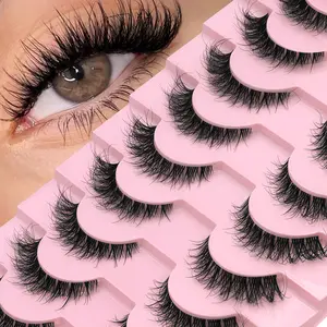 GROINNEYA 10 Pairs Soft Fluffy Eyelashes D-Crul Voluminous Fake Eyelashes Lightweight Strips Lashes Cat Eye Lashes With Thin Transparent Stem Band, Fluffy False Eyelashes Suitable For Daily Wear And Any Occasion