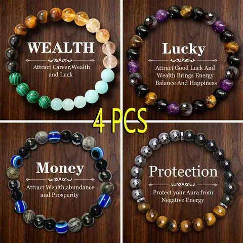 4PCS Boho High Quality Premium Mixed Crystal Bracelets & Bangles - Natural Citrine/Malachite, Blue Artificial Crystal Colorblock Design, Elegant Evening Jewelry for Stacking, Ideal Banquet Gift for Her