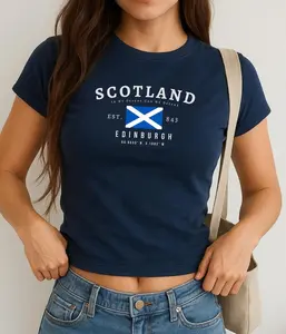 Scotland Baby Tee, Vintage Edinburgh Flag Shirt, Scotish Aesthetic Tee, Scotland Pride T-Shirt for Women