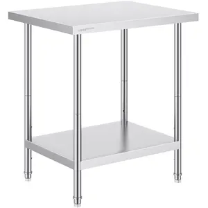 Stainless Steel Prep Table, 24 x 30 x 34 Inch, Heavy Duty Metal Work Table With 3 Adjustable Height Levels, Commercial Kitchen Workstation For Restaurant, Bakery, Catering, Food Prep Station, Durable Stainless Steel