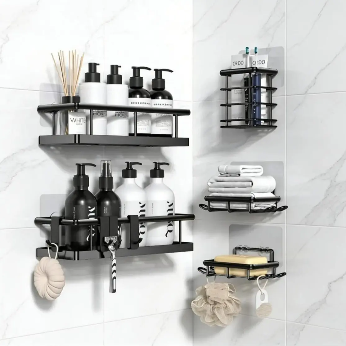 Punch-Free Corner Shower Caddy, Wall Mounted Bathroom Storage Shelf, Waterproof Hollow Organizer for Soap, Shampoo & Toiletries, Modern Kitchen & Bathroom Rack