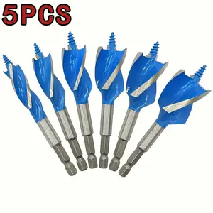Drill Bit Set for Wood 4-Inch 6-Piece Impact Wood Drill Bits with Hex Shank Quick Change Durable for Hardwood Softwood and Plastic drilling tool deep bit