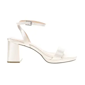 Nina Womens Bergen Block Ankle Strap Platform Dress Sandals Mid Heel 2-3" - Off White