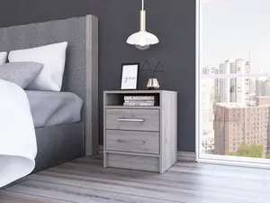 【GOOGREAT】Rowley 2-Drawer 1-Shelf Rectangle Nightstand Light Grey