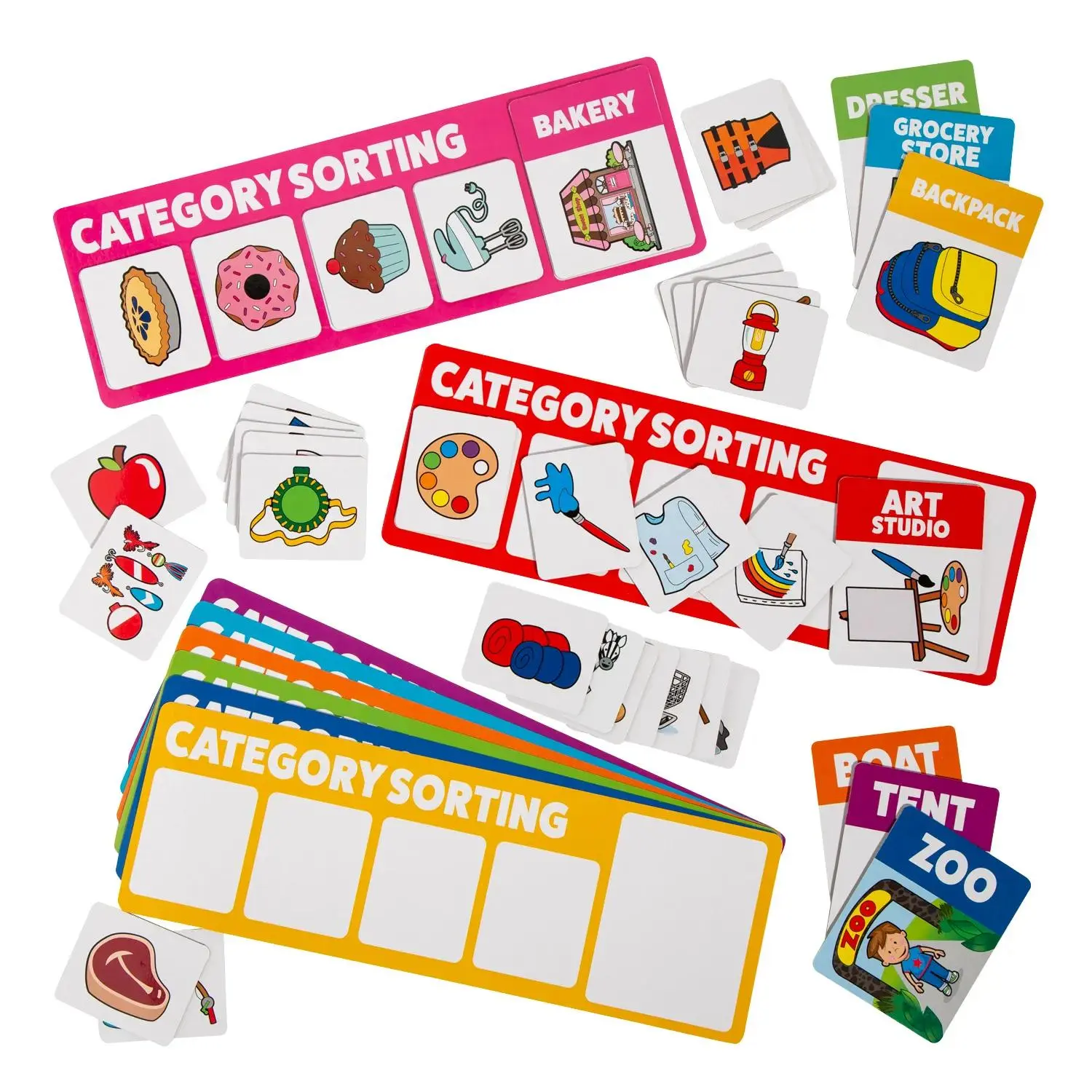 Fun Express Category Sorting Picture Card Cardstock Activity with Storage Bag - 48 Pc.