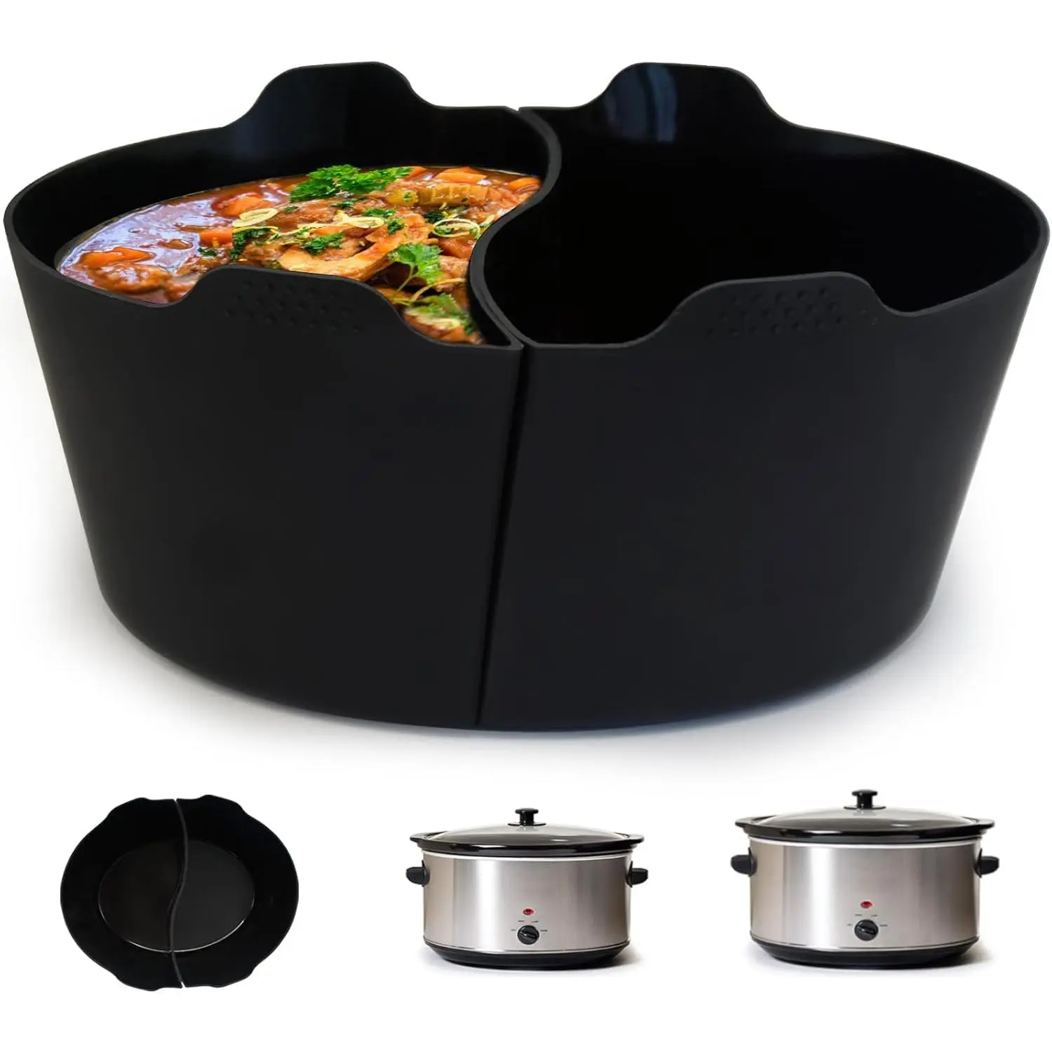 Silicone Crock pot Liners,Slow Cooker Liners,6-7 Quart Oval Reusable Crock pot Divider Insert,BPA-Free, Dishwasher Safe 2 in1(Black)