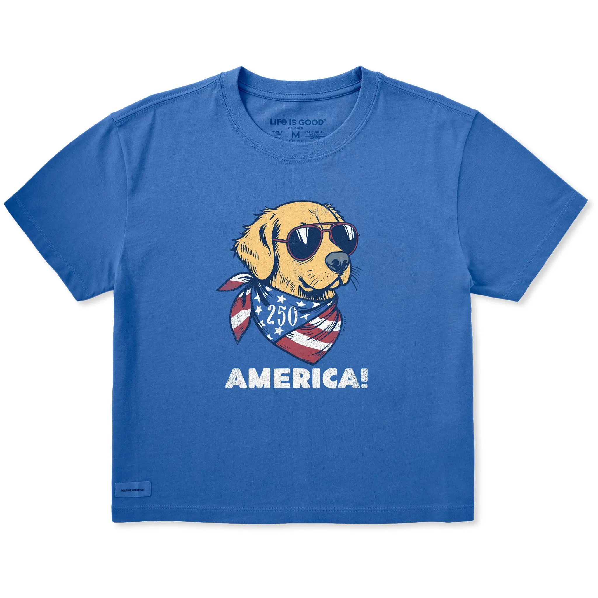 Women's America Dog with Shades Short Sleeve Crusher Boxy Tee