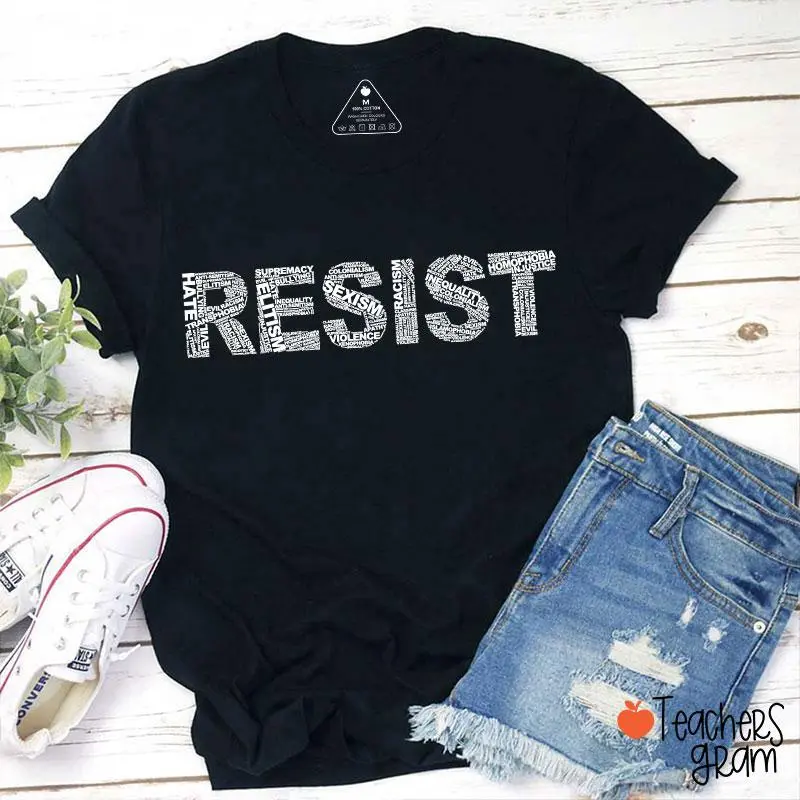 TEACHERS GRAM Women's 100% Cotton RESIST Short-Sleeve Round Neck Casual Everyday Tee - Unisex Wear Tshirt for Teachers