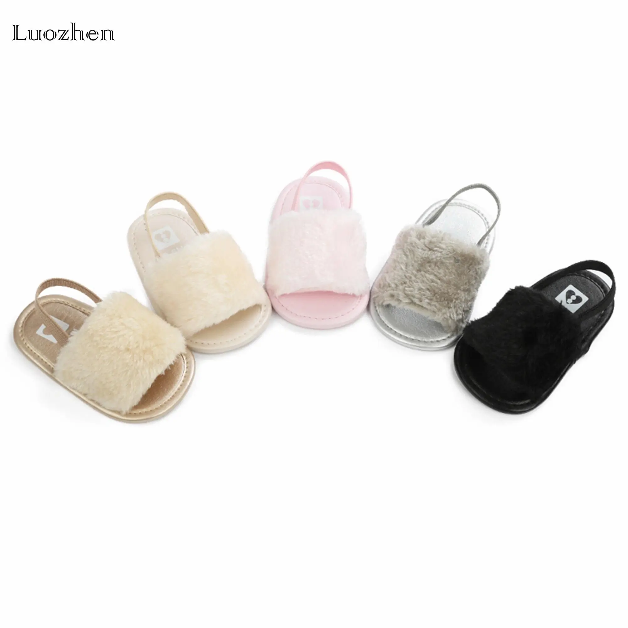 Infant Girls Toddler Baby Sweet Cute Plush Sandals Summer Open Toe Fur Princess Flat Walking Shoes for Toddler Newborn Baby