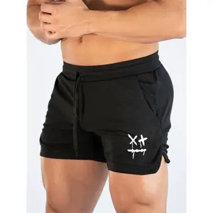 Men's Summer Printed Athletic Shorts - Breathable Quick-Dry Workout Shorts with Elastic Waistband & Drawstring, Lightweight Gym Running Beach Shorts with Pockets, Black, Gym Shorts, Sporty Style, Breathable Fabric, Casual Sportswear