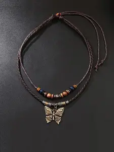 Vintage Boho Style Butterfly Design Pendant Necklace, Handmade Beaded Necklace for Women & Girls, Fashion Jewelry for Party, Daily Decor, Trendy Jewelry for Gift, Exquisite Chain Jewelry