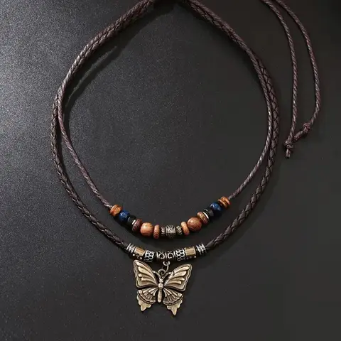 Vintage Boho Style Butterfly Design Pendant Necklace, Handmade Beaded Necklace for Women & Girls, Dainty Boho Necklace, Beach Boho Necklace, Fashion Jewelry for Party, Daily Decor, Trendy Jewelry for Gift, Exquisite Chain Jewelry, Adjustable Necklace