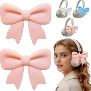 2 Pack Silicone Bow Headphone Accessory, 3D Cute Clip-On Bows, Detachable Decoration for Women, Girls, Gamers, Universal Fit