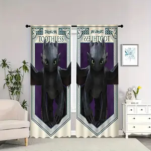 Toothless Black Dragon Image Background Decorative Curtains, Light-blocking, Heat-insulating, and Soft, Suitable for Home Decoration