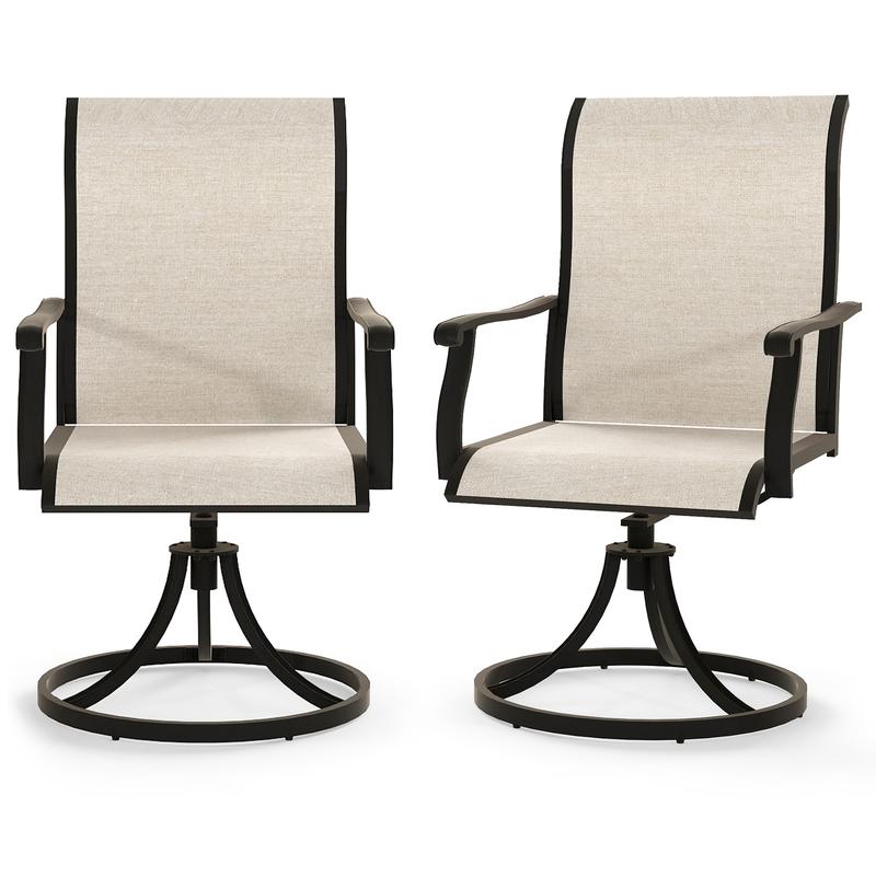 Outdoor Patio Swivel Dining Chairs Set of 2, 360 Swivel and All Weather Rocking Chair with Textilene Mesh Fabric and Rust Proof Steel Frame, 400 Lb. Capacity,for Lawn, Porch or Garden，Beige