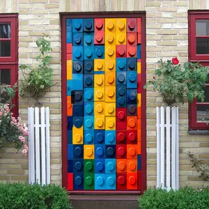 2pcs Colorful Building Blocks Wall Stickers for Kids Room Creative Cartoon Self Adhesive Wallpaper Boys Girls Bedroom Background Wall Decals Kindergarten Classroom Decor Removable Eco Friendly Decorative