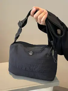 Simple Solid Color Canvas Stylish Crossbody Bags, Casual Trendy Purses, Wide Shoulder Strap Everyday Bag with Drawstring Design, Casual Versatile Small Square Bag, Suitable for Daily Commuting, Shopping, Trendy Shoulder Bag