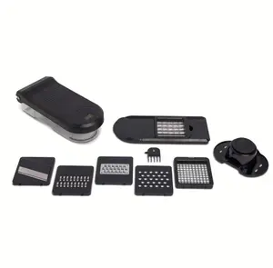 Thyme and Table 11 Piece Vegetable Chopper with Stainless Steel Blades Black and Gold Push Down Lid Design with Finger Guard and Cleaning Scraper Dishwasher Safe