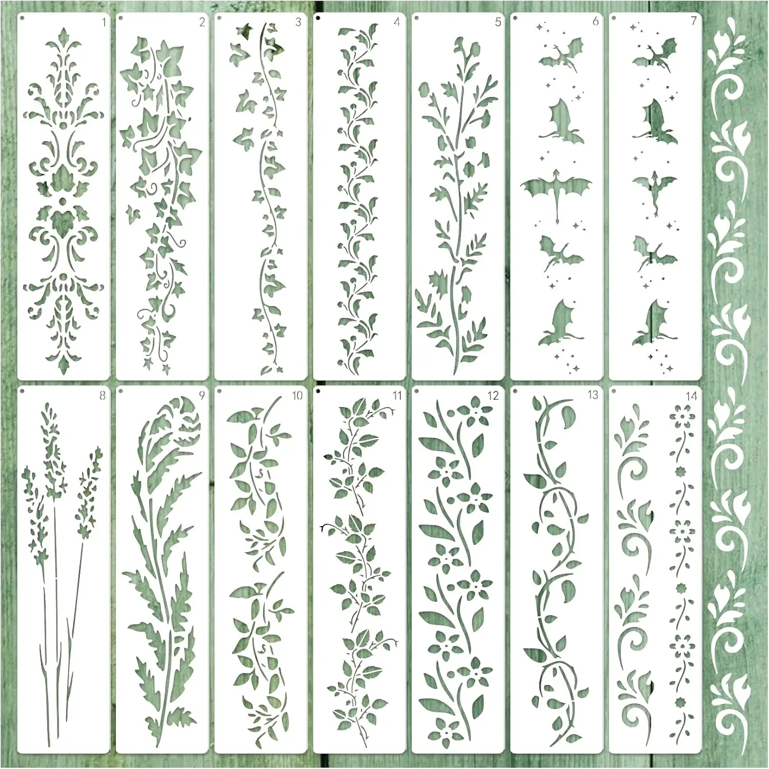 Large Border Flower Stencils for Painting Floral Leaf Stencil Dragon Vine Background Template Paint on Wood Burning Art Craft Canvas Furniture Wall (edge14)