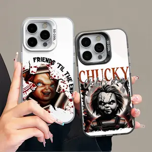 VHS Tape Chucky and Scream Phone Case for iPhone (17/16/15/14/13/12/11/8/7, X, XS, XR, SE4, Pro, Plus, Max) — TPU & PC & PET Material, Shockproof, Anti-Drop Protection. Stylish Design in Silver, White & Black.Perfect Gift Idea.