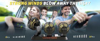 DIBMS Portable Three-Blade Car Cooling Fan—2-speed settings, 360° rotation, easy installation, USB-powered, powerful airflow, suitable for a wide range of vehicles including sedans, RVs, and SUVs