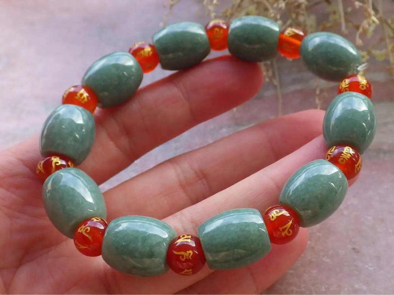 100090 VS Certified JADEITE Jade Hand Carved Beads Circle Bangle Magic symbols incantation