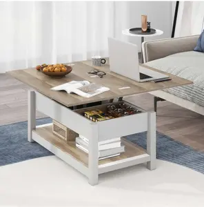 Farmhouse Lift Top Coffee Table, 3-in-1 Center Table with Storage for Living Room, OAK