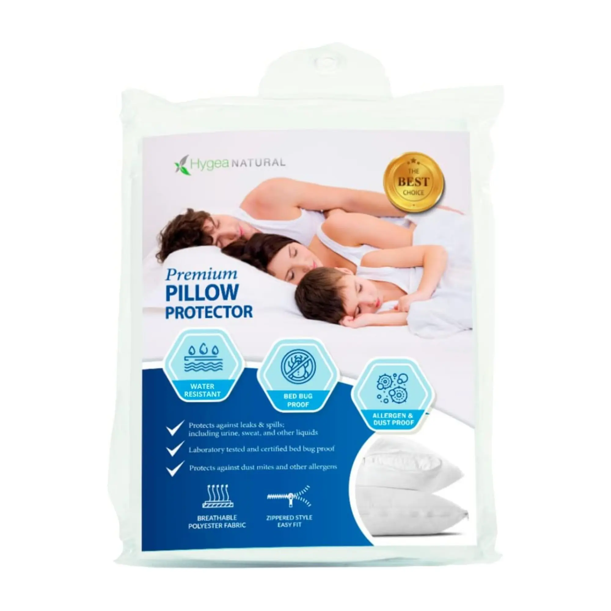 Hygea Natural Premium Bed Bug Pillow Covers 2 Pack - Water Resistant, Bedbug-Proof, Machine Washable, Breathable Polyester, Solid Color, Ideal for Allergens & Stains - Decorative Bedsheet Sets