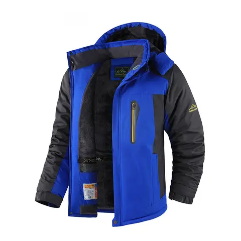 Pahajim Men's Polyester Thermal Lined Hooded Sports Jacket - Waterproof Windproof Outerwear, Loose Fit for Easy Movement, Colorblock Long Sleeve Coat with Zip-Secure Pockets, Adjustable Cuffs, Active Look for Winter Hiking, Everyday Wear