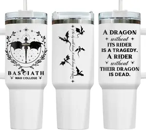 Dragon Rider Tumbler 40oz with Handle and Straw, War College Riders with Dragons Tragedy Vacuum Insulated Travel Coffee Mug - Bookworm Gifts for Him Her & Readers